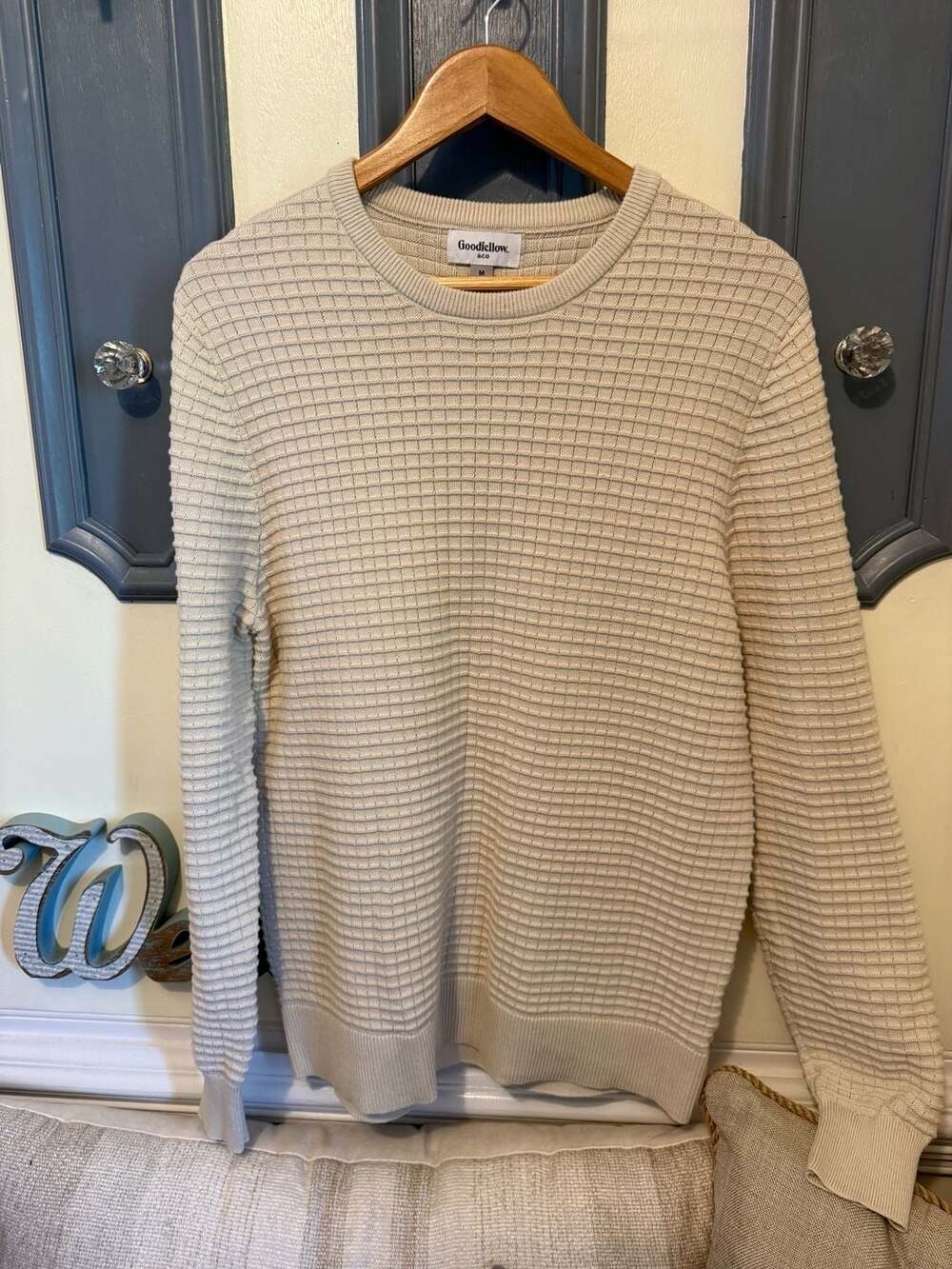 Goodfellow & Co Men's Crewneck Textured Pullover Sweater Quiet Cream Medium